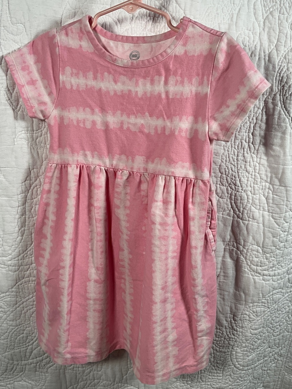 wonder nation Pink and White Tie-Dye Short Sleeve Dress